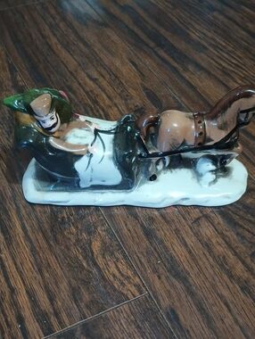 Mr Ceramic Hand-Painted Ceramic Sleigh Figurine in Brown and Green